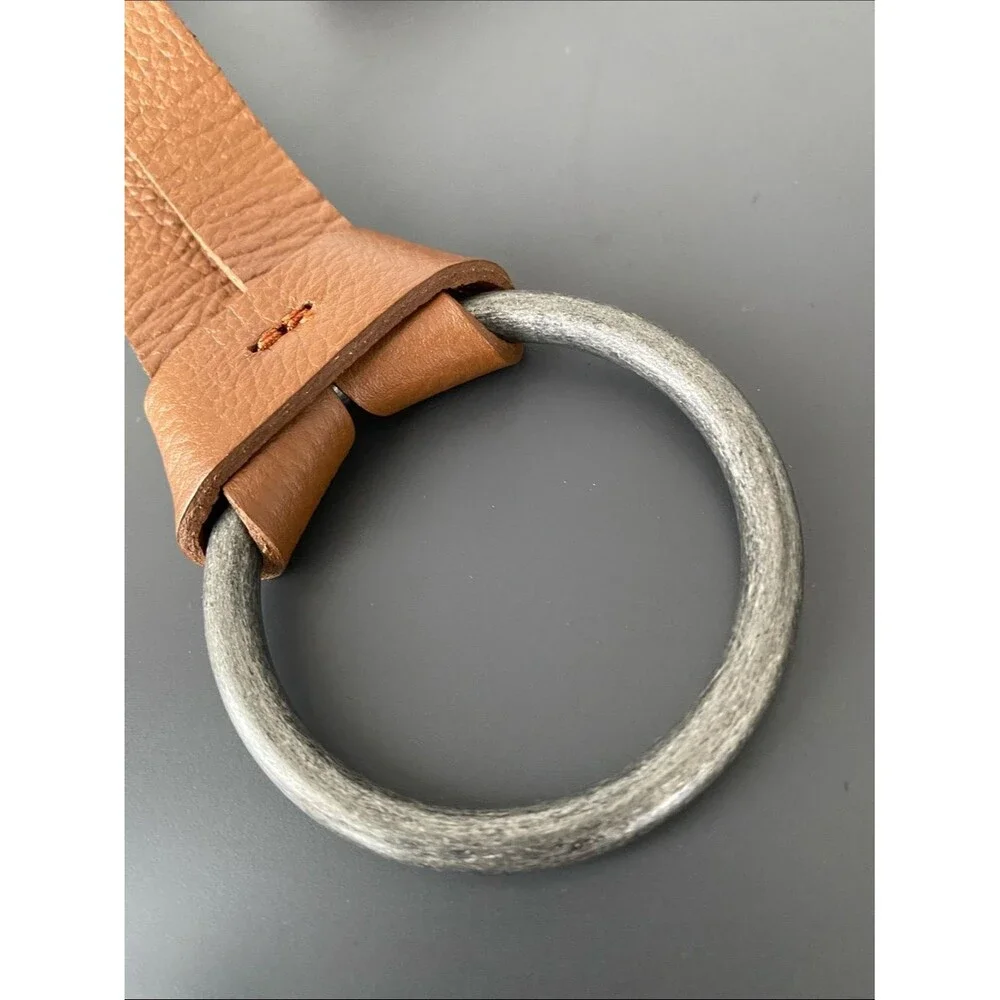 J. Jill Brown Leather Gunmetal Ring Buckle Hip-Belt Sz S Boho Chic Western Beach